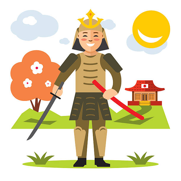 ilustraciones, imágenes clip art, dibujos animados e iconos de stock de vector samurai japan. estilo plano colorido ilustración de dibujos animados. - white background ancient old senior men