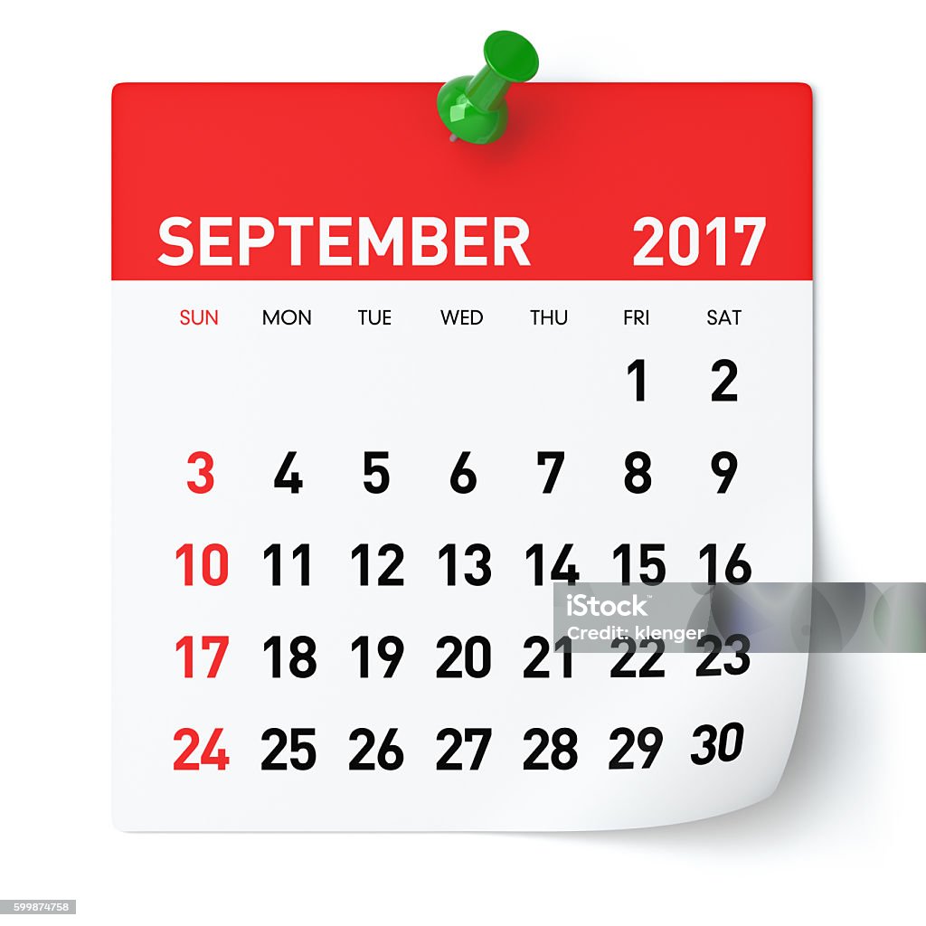 September 2017 - Calendar September 2017 - Calendar. Isolated on White Background. 3D Illustration 2017 Stock Photo