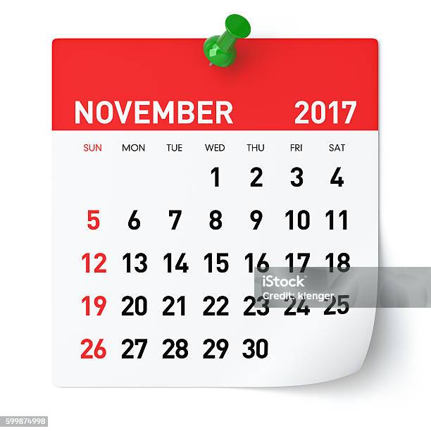 Photo libre de droit de Novembre 2017 Calendrier banque d'images et plus d'images libres de droit de Calendrier - Calendrier, Novembre, 2017