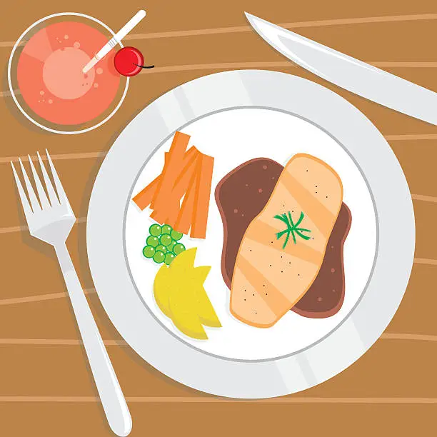 Vector illustration of Tuna Steak and Cherry Soda