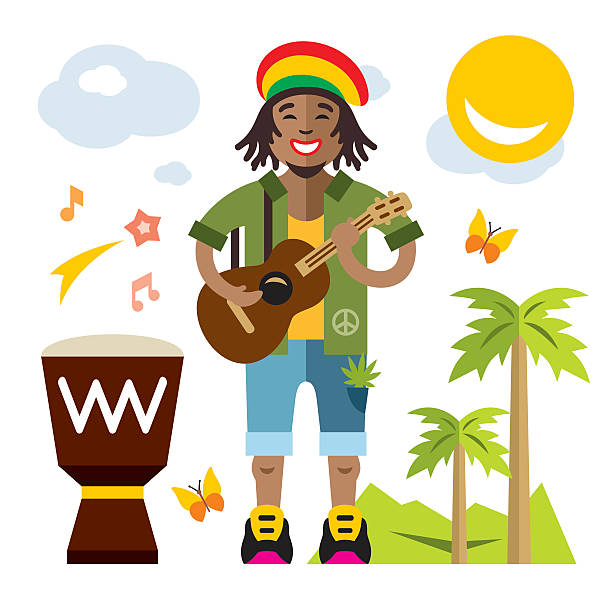 ilustrações, clipart, desenhos animados e ícones de vetor rastafarian. artista de reggae. estilo plano colorido ilustração de desenho animado. - isolated jam