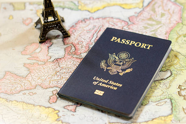 U.S. passport on the antique European map