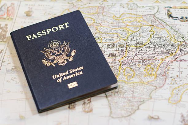istock U.S. passport on the antique Africa map 599878636