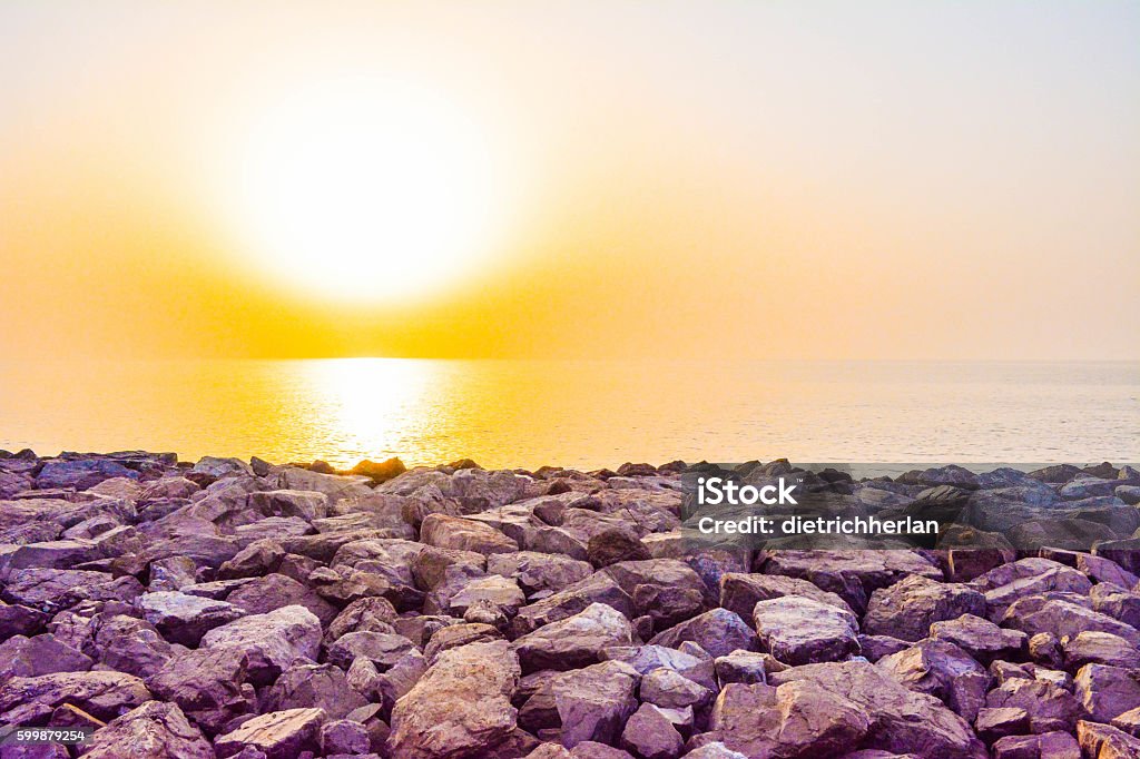 Sunset in Dubai, United Arabe Sunset in Dubai Beach Stock Photo