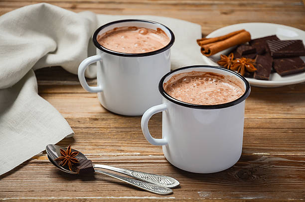 Hot chocolate Hot chocolate on rustic wooden table, selective focus hot chocolate stock pictures, royalty-free photos & images