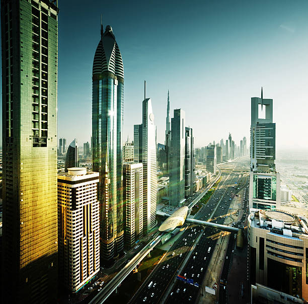 istock Dubai skyline in sunset time, United Arab Emirates 599884926