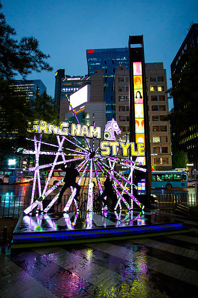 Gangnam Style 'Horse Dance' Stage Seoul, Republic of Korea - October 21, 2014: Located in the centre of the Gangnam District of Seoul, the 'Gangnam Style Horse Dancing Stage' pays tribute to artist Psy song title stock pictures, royalty-free photos & images