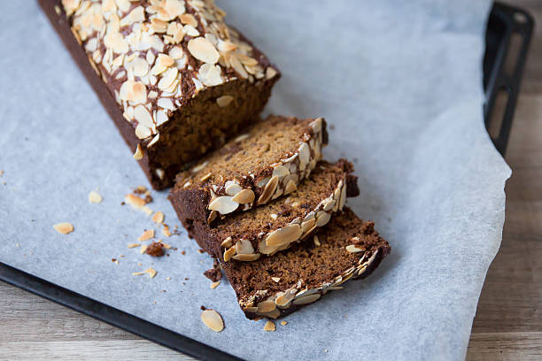 istock Banana bread with sliced almonds 599895476