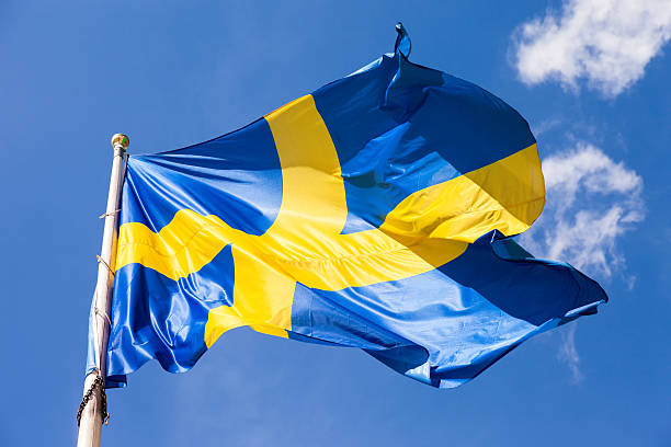 istock Swedish flag waving in the wind 599896220