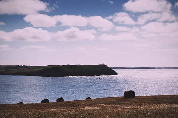 Photo of View from the costal path near Polzeath. Vintage Retro Filter.