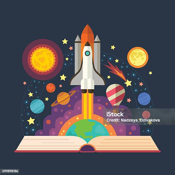 Imagination Concept Made In Flat Style Vector Stock Illustration - Download Image Now - Book, Outer Space, Illustration