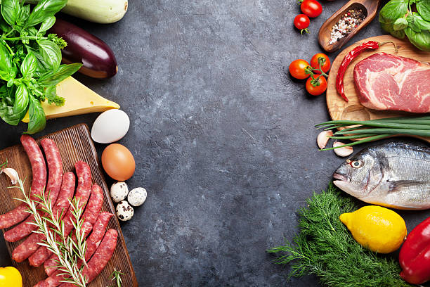 istock Vegetables, fish, meat and ingredients cooking 599902782