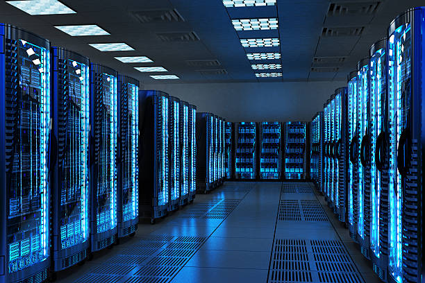 Network and internet communication technology concept, data center interior Server racks with telecommunication equipment in server room server stack stock pictures, royalty-free photos & images