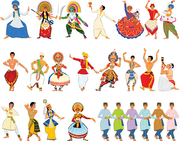 인도의 고전과 민속 춤을 공연하는 남자 - bhangra stock illustrations