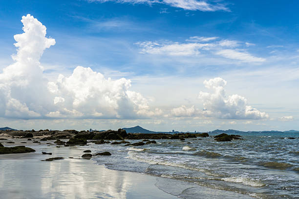 istock Seascape in sunny day with blue sky and white clouds 599905446