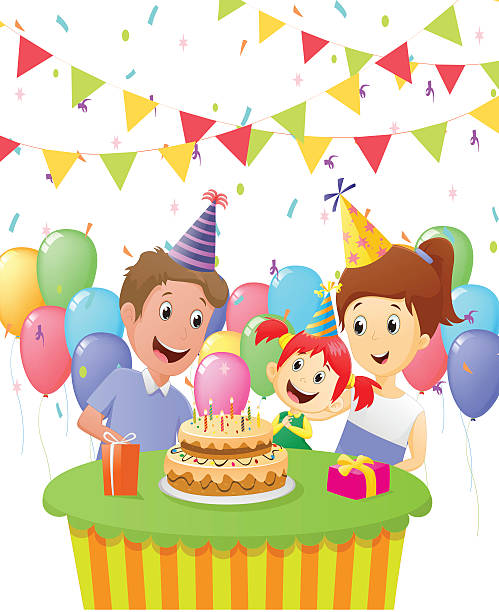 Happy girl celebrating birthday with family vector illustration of Happy girl celebrating birthday with family birthday family stock illustrations