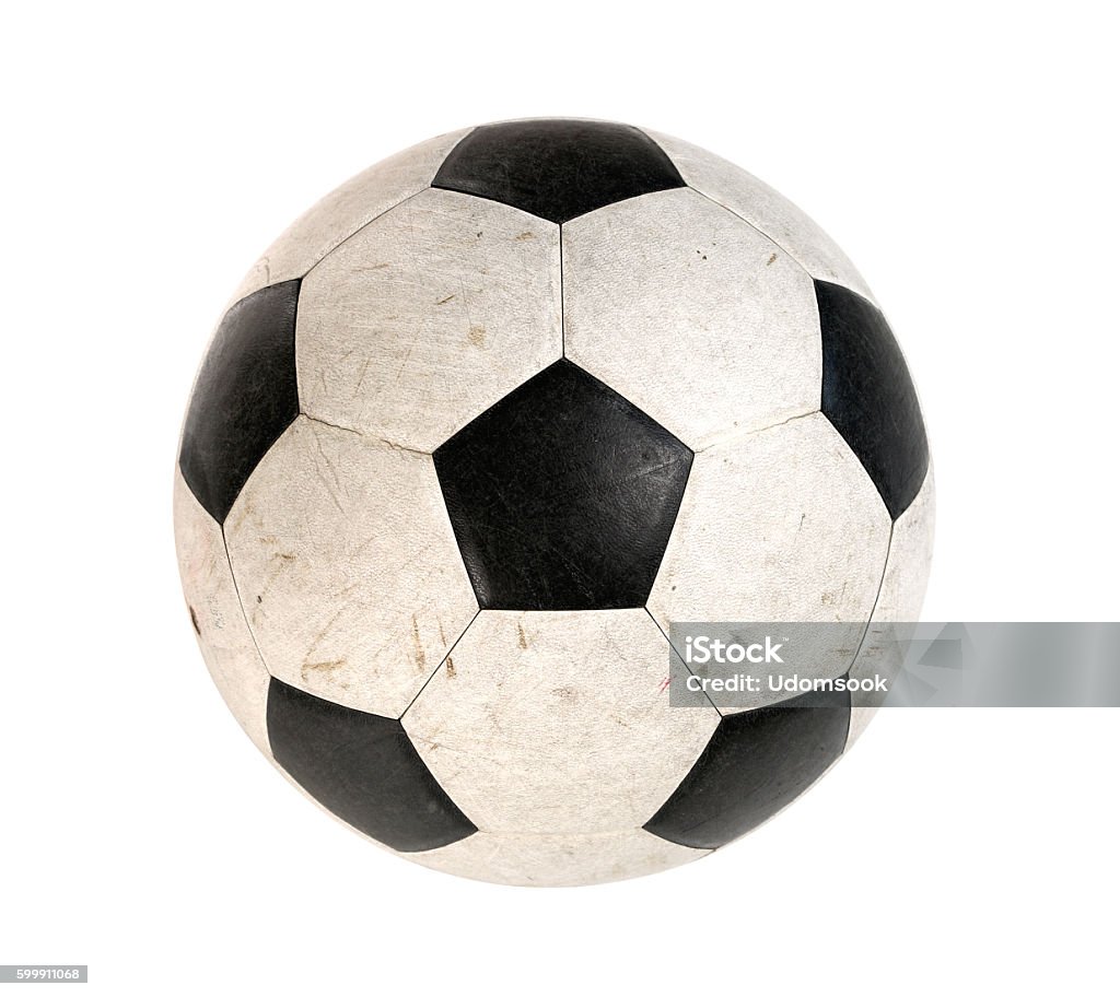 Palla da calcio sporca isolata su sfondo bianco - Foto stock royalty-free di Pallone da calcio