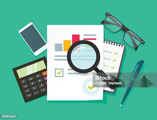 Auditor Work Desk Accounting Business Research Financial Audit Tax Report Stock Illustration - Download Image Now