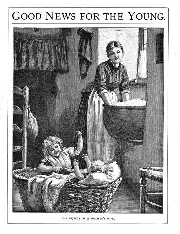 Victorian Illustration Mother At Wash Tub Gazing Lovingly At Her ...