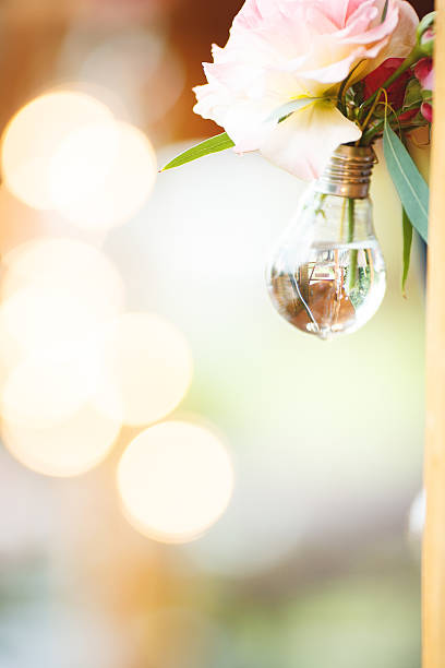 istock Glowing Edison's light bulbs on the  bokeh background 599922230