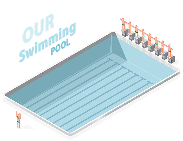 istock Isometric swimming pool with swimmers. Sportsmen on springboard prepare swim. 599924028