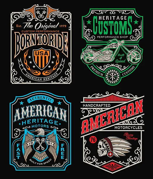 Vector illustration of Vintage motorcycle t-shirt graphic set