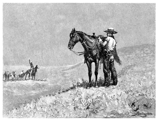 illustrazioni stock, clip art, cartoni animati e icone di tendenza di cowboy e indiani - illustration and painting animal cowboy horse