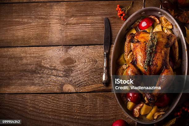 Served Roasted Stuffed Thanksgiving Turkey Top Viewspace For Text Stock Photo - Download Image Now