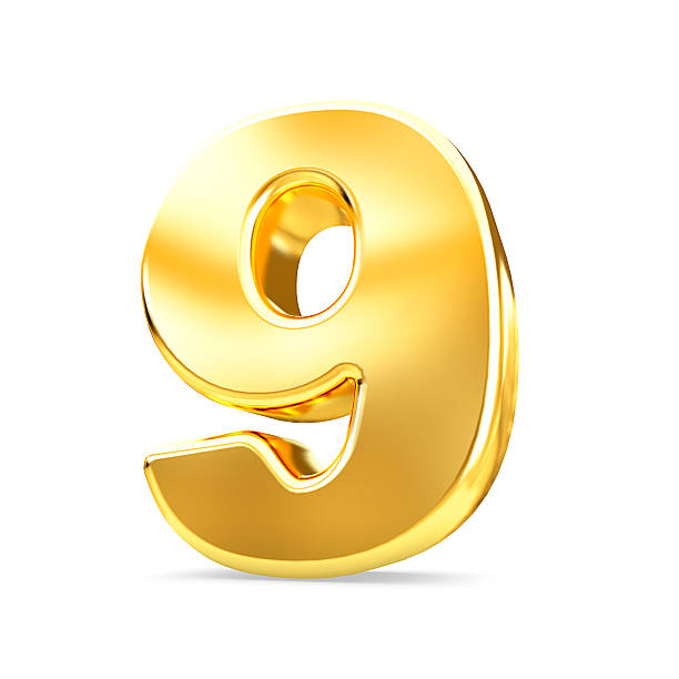istock 3d gold number 9 nine isolated white background. 599956058
