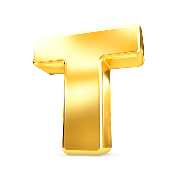 istock 3d gold letter T isolated white background. 599956474