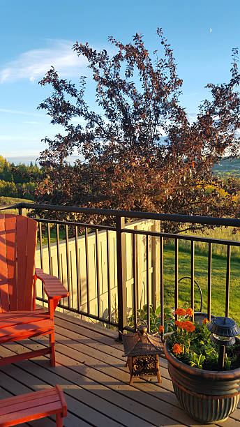 istock Quiet Summer Evening On A Small Garden Condo Deck 599964324