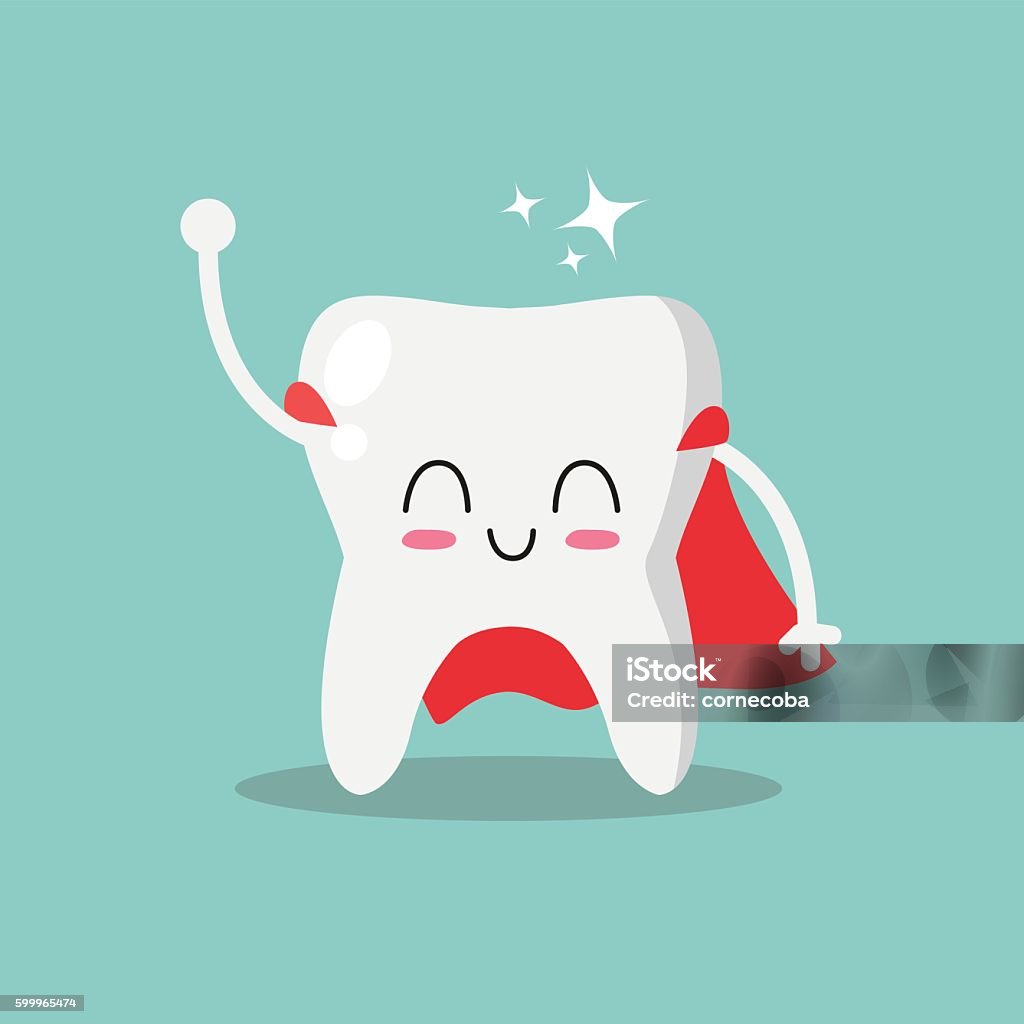 Cute and funny tooth Cute, smiling and happy tooth super hero. Teeth care and hygiene concept. Vector illustration. Superhero stock vector