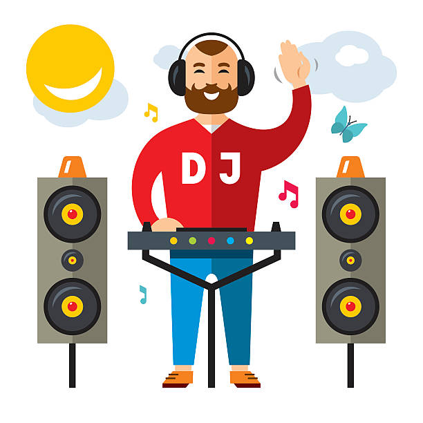 illustrazioni stock, clip art, cartoni animati e icone di tendenza di illustrazione cartoon colorata in stile vector dj flat. - electric mixer sound mixer mixing playing