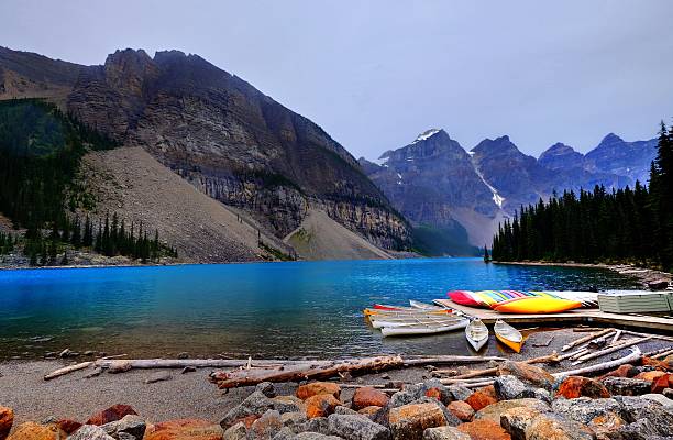 istock Colouful boats on lake. 599967466