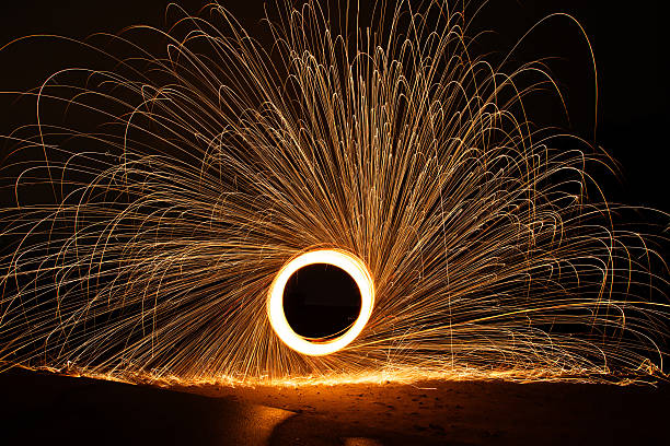 istock Steel wool spinning, fire shower concept abstract background 599971946