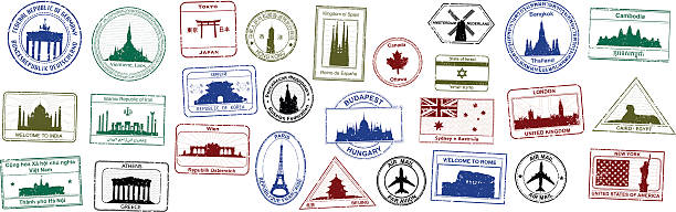 여권 스탬프를 - passport passport stamp usa travel stock illustrations