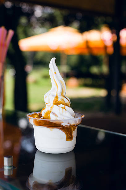 Ice cream with caramel topping