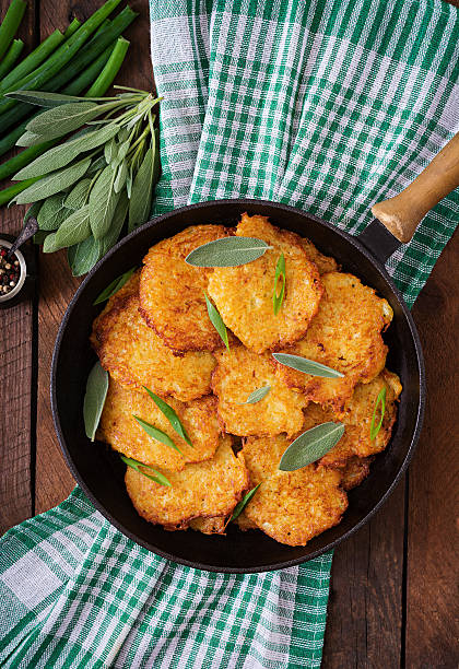 istock Fried potato pancakes in a frying pan 599979204