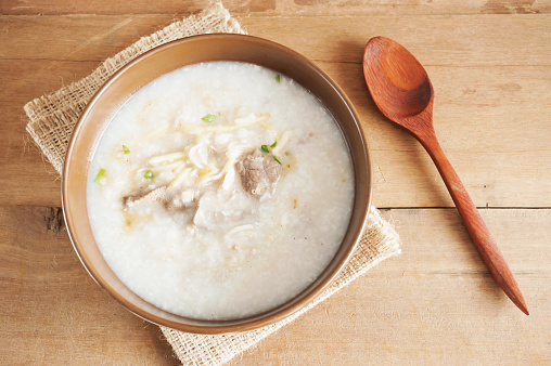 Traditional porridge rice in brown bowl