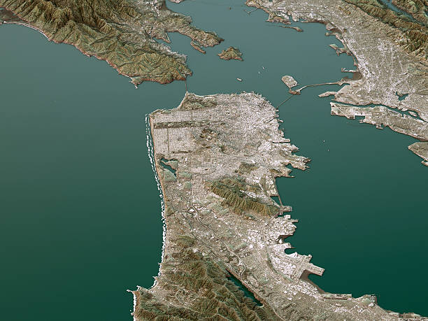 샌프란시스코 지형지도 3d 풍경 보기 자연 색상 - map san francisco bay area california cartography 뉴스 사진 이미지