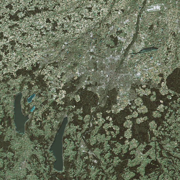 istock Munich Topographic Map Natural Color Top View 599980296