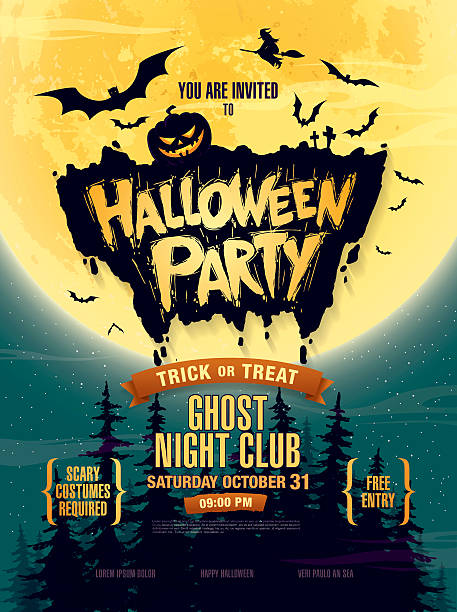Halloween party. Poster Vector illustration halloween moon stock illustrations