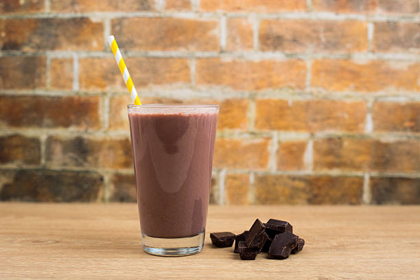 istock Chocolate Milkshake on wooden table 599982612