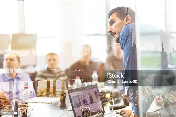 Business Presentation On Corporate Meeting Stock Photo - Download Image Now - Business, Railroad Station Platform, Outdoors