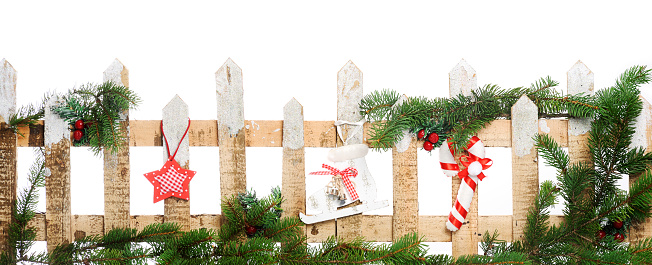 wooden fence with christmas decoration