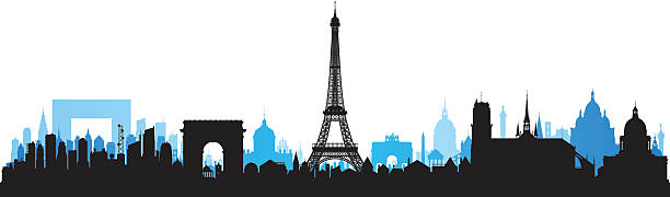 paris skyline (jedes gebäude ist beweglich und vollständig) - arc de triomphe du carrousel stock-grafiken, -clipart, -cartoons und -symbole