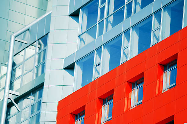 istock Part of the facade modern building with red and blue 599990040