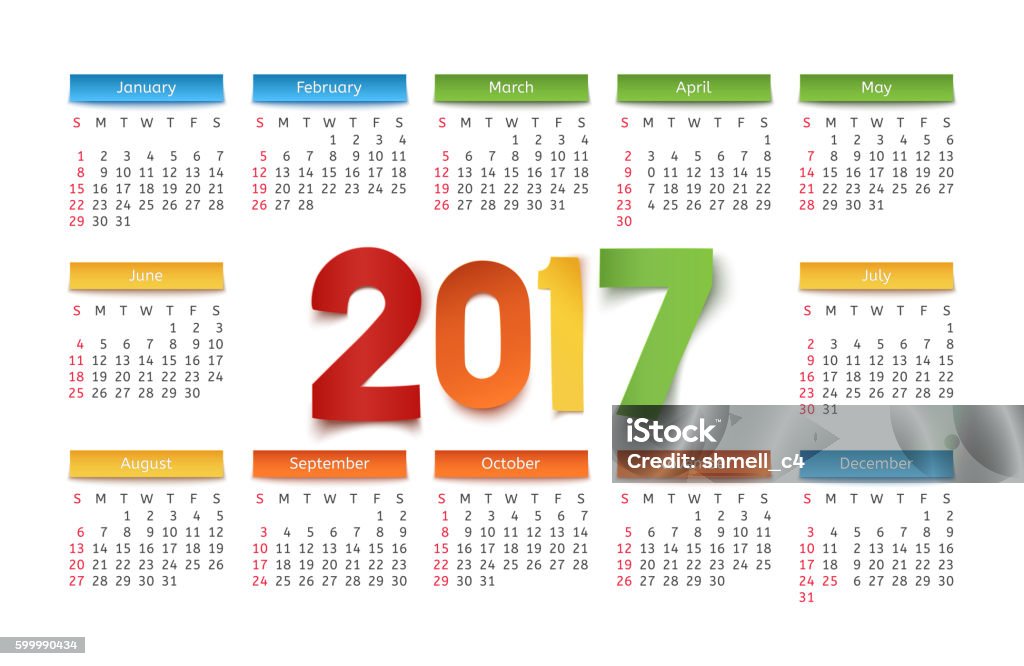 Plantilla de calendario para un año 2017. - arte vectorial de 2017 libre de derechos