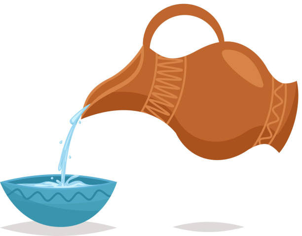 Water Pour drink jug bowl Retro Vintage Cartoon Icon Vine vector art illustration