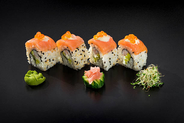 istock Small set of salmon Uramaki sushi 599991184